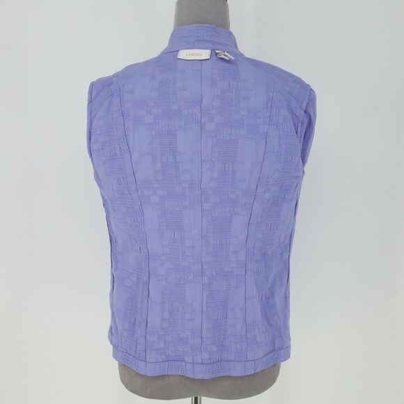 Chicos Jacket 0 Womens 4 Small Lavender Open Front Stretch Cotton Pockets Career - Picture 11 of 13